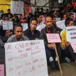 Members of the North-East Forum for Indigenous People (NEFIP) stage a protest against the Centre’s move to implement the Citizenship Amendment Bill in Shillong.