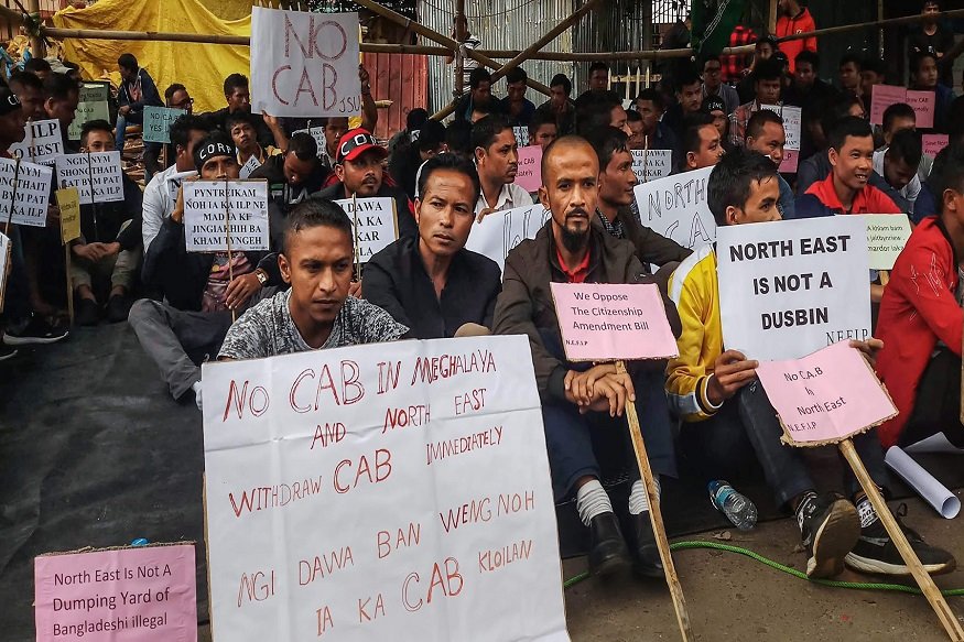 Members of the North-East Forum for Indigenous People (NEFIP) stage a protest against the Centre’s move to implement the Citizenship Amendment Bill in Shillong.