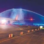 The first direct flight from London to Kochi being received at CIAL