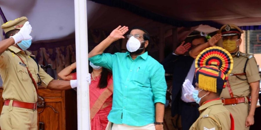 Tourism Minister Kadakampally Surendran salutes at the flag at Central Stadium in Thiruvananthapuram on Saturday.