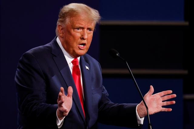 Trump speaks during the final 2020 US presidential campaign debate at Belmont University in Nashville