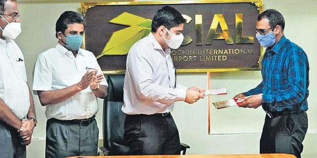 CIAL MD S Suhas and Muziris Heritage Project MD P M Nowshad after signing the MoU in Kochi on Sunday.