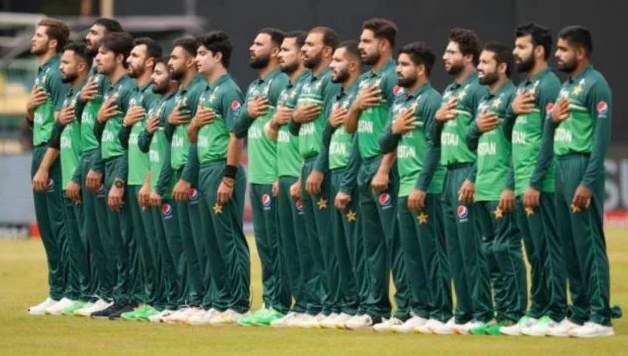 Pakistan players during the national anthem.