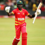 Zimbabwe's wicketkeeper-batter Clive Madande celebrates