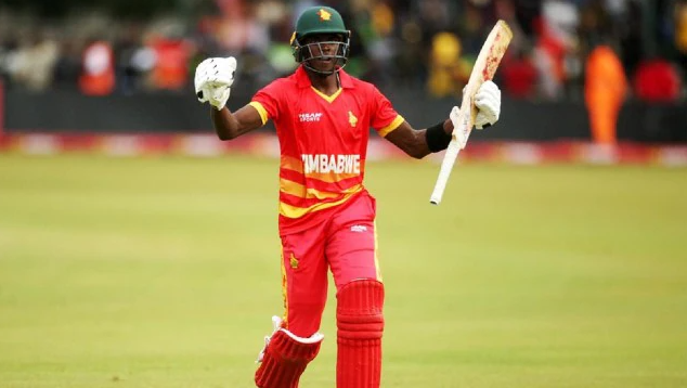 Zimbabwe's wicketkeeper-batter Clive Madande celebrates