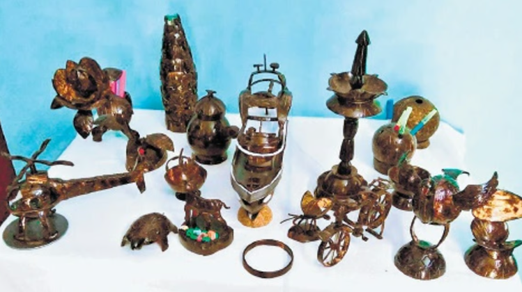 Handcrafted items from coconut shells.