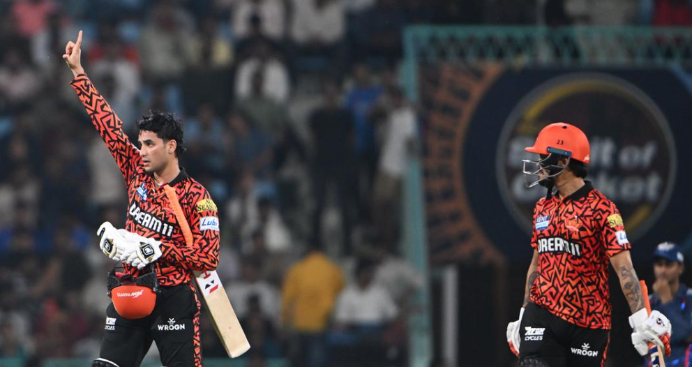 Abhishek Sharma celebrates his half-century against Lucknow Super Giants during IPL 2025.