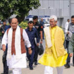 Union Defence Minister Rajnath Singh with J&K Lieutenant Governor Manoj Sinha during his visit to Srinagar following the India-Pakistan ceasefire.