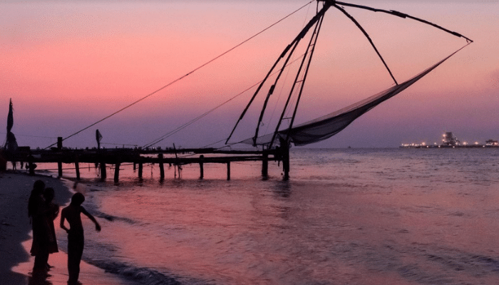 Renovated streets, new pavements, and street furniture being installed in Fort Kochi as part of the ₹3.22 crore tourism development initiative.
