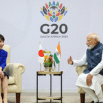 PM Narendra Modi meeting Japanese Prime Minister Sanae Takaichi at the G20 Summit to discuss bilateral cooperation.